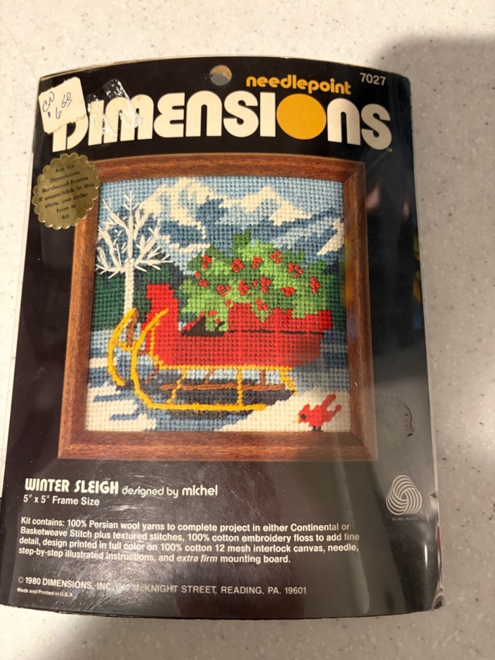 New Vintage Dimensions Needlepoint Winter Sleigh Christmas Needlepoint Kit 1980